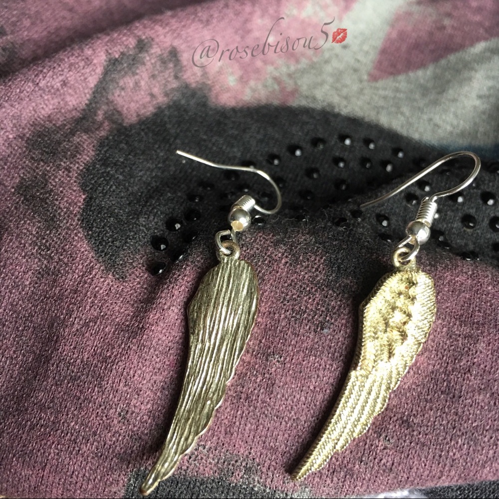 Silver-tone Angel Wing Boho Earrings (french hook) - Picture 6 of 7